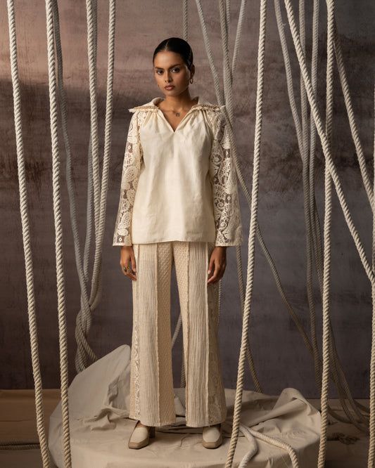 Ivory Khadi Silk Lace hand beaded Top