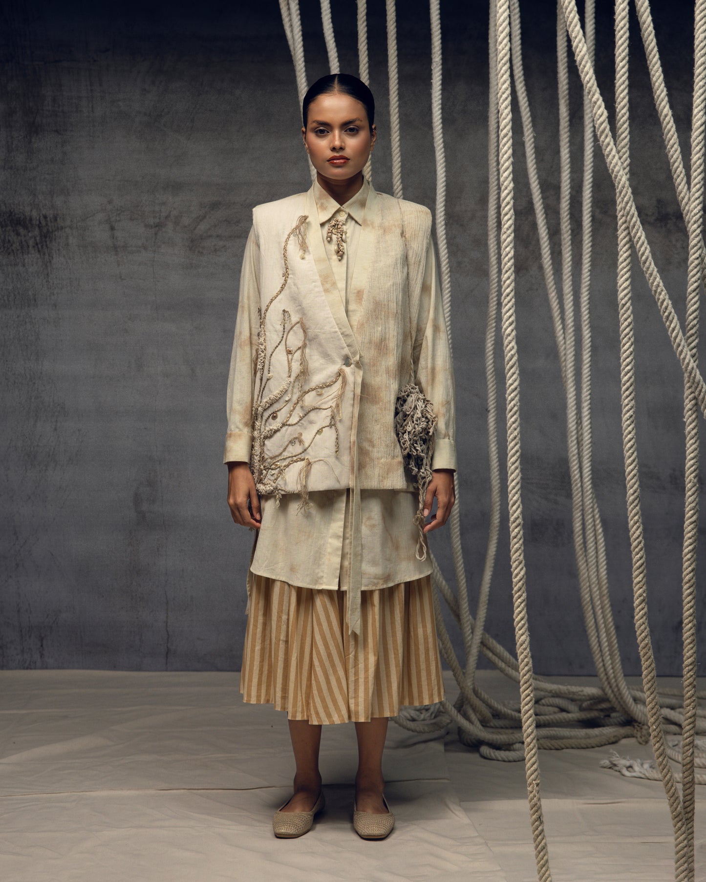 Khadi Jute Embroidered Kimono Jacket