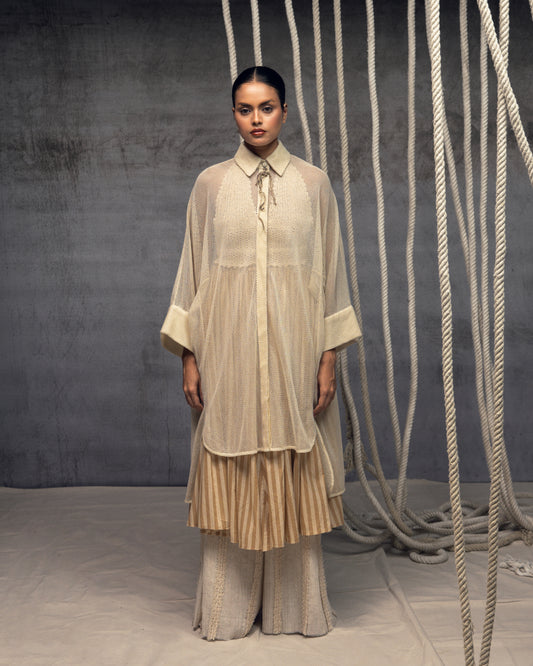 Ivory Open-Mesh Shirt Dress