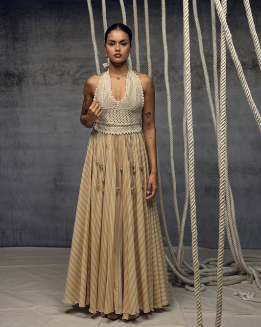 Ivory Crochet Bralette Striped Maxi