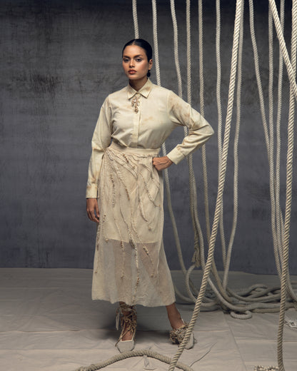 Open Mesh Embroidered Overlay Skirt