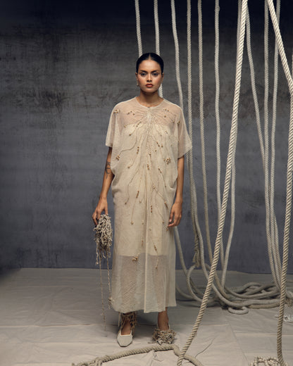 Open Mesh  embroidered kaftaan