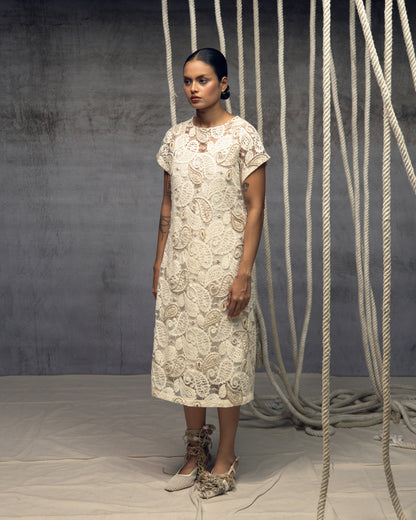 Ivory paisley Lace Embroidered Midi