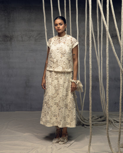 Ivory Paisley Lace Embroidered Top