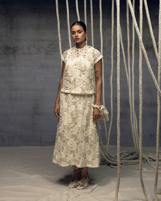 Ivory Paisley Lace Embroidered Top