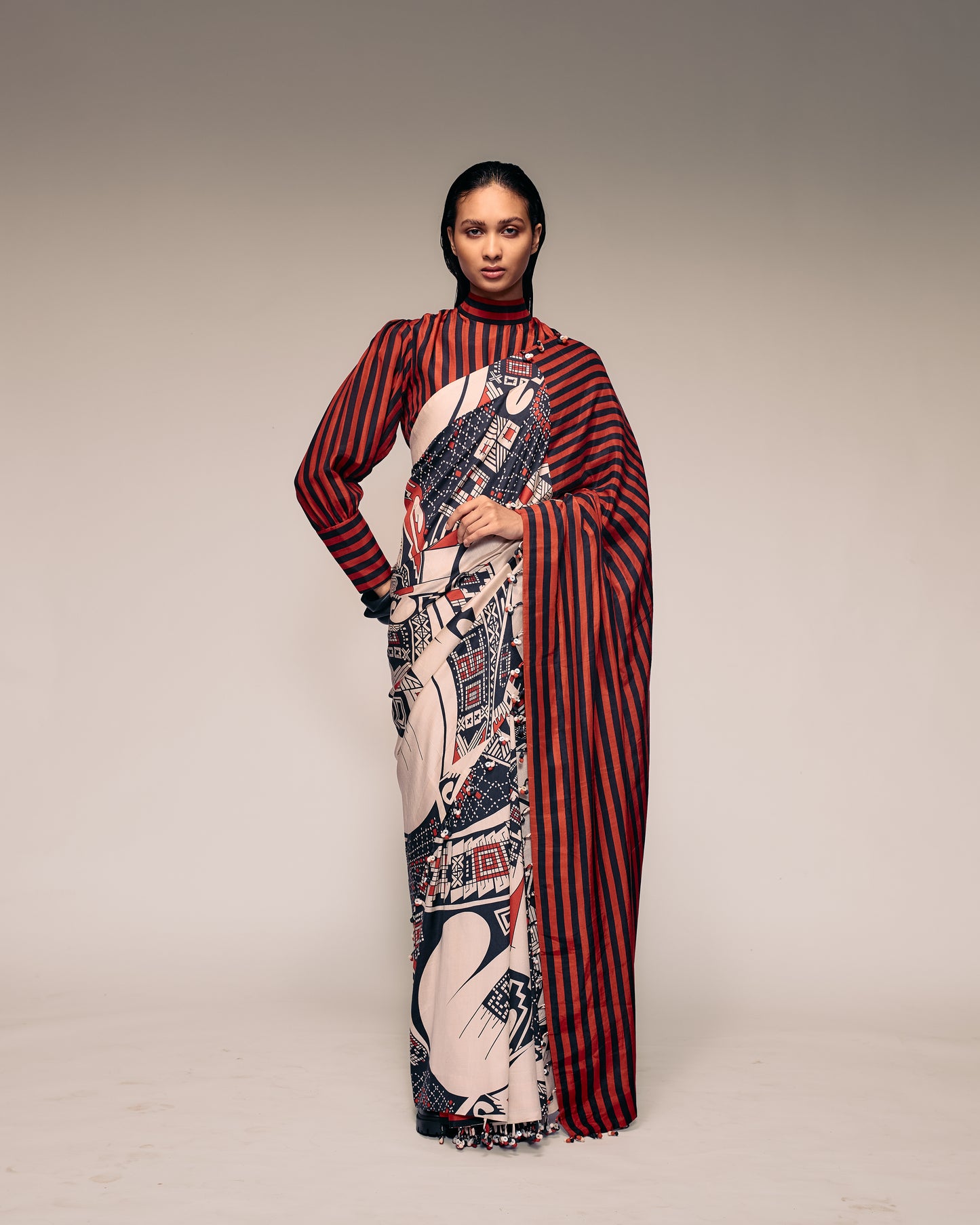 Rust Print Silk Saree