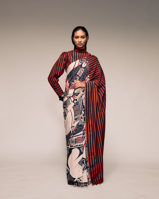 Rust Print Silk Saree