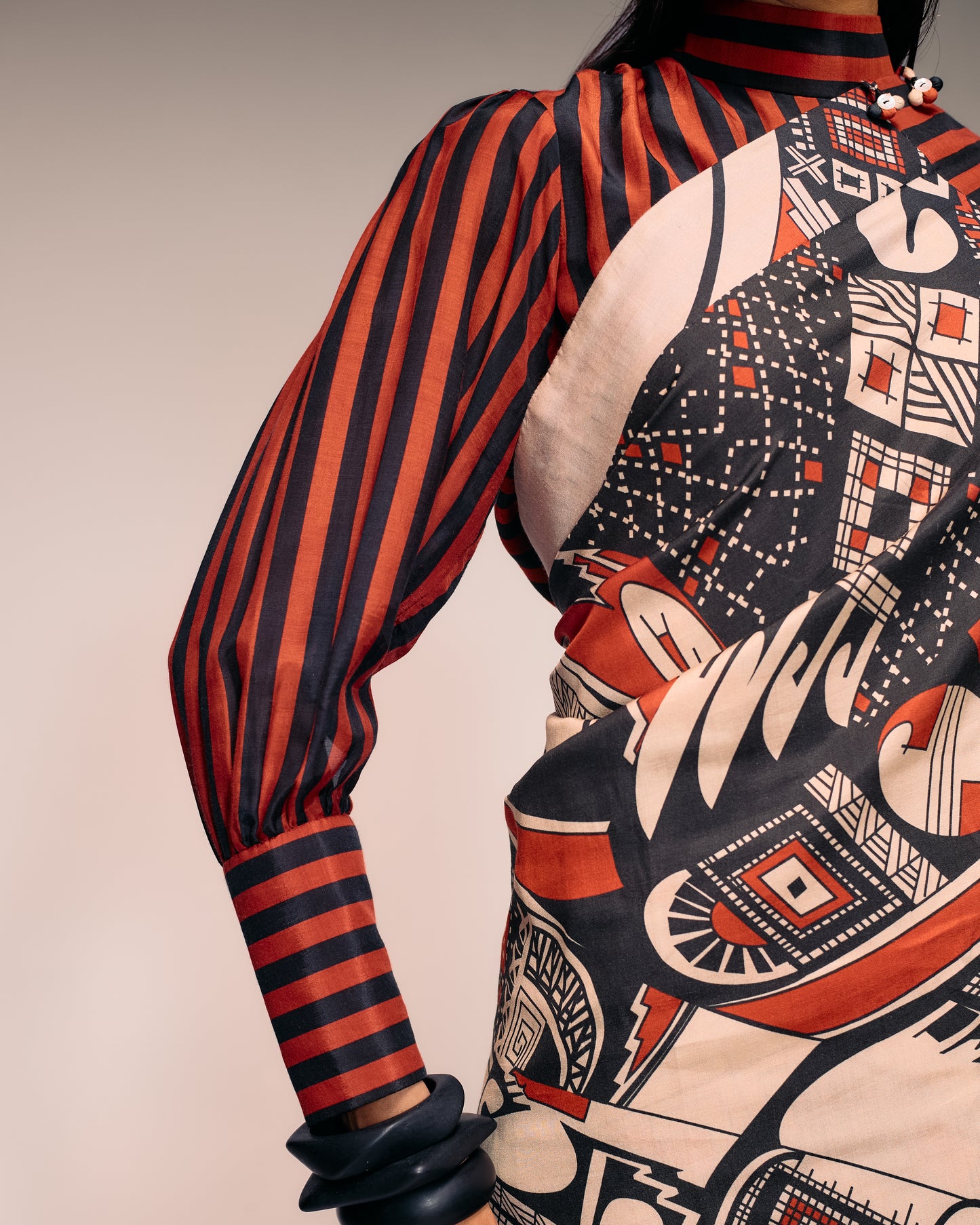 Rust Black Stripe High Neck Top