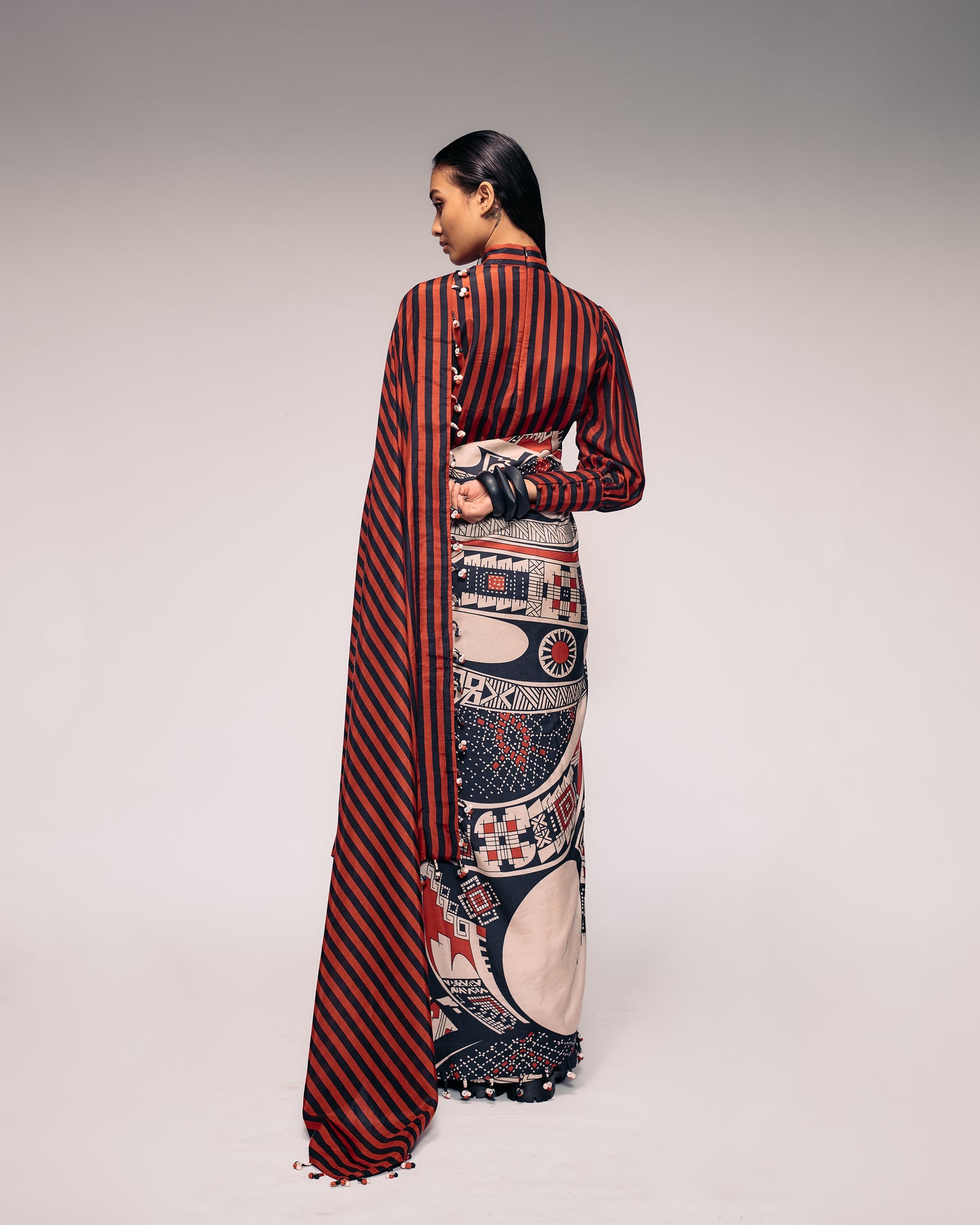 Rust Print Silk Saree