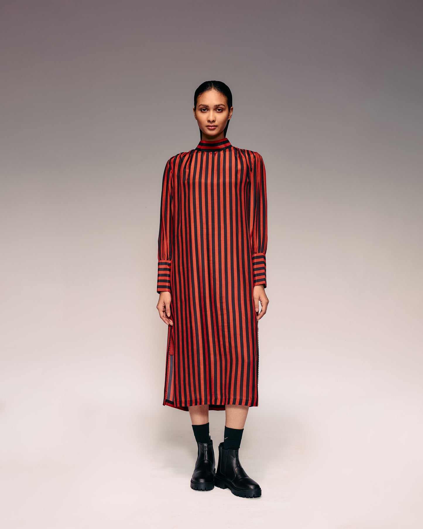 Rust Black Stripe Midi Dress