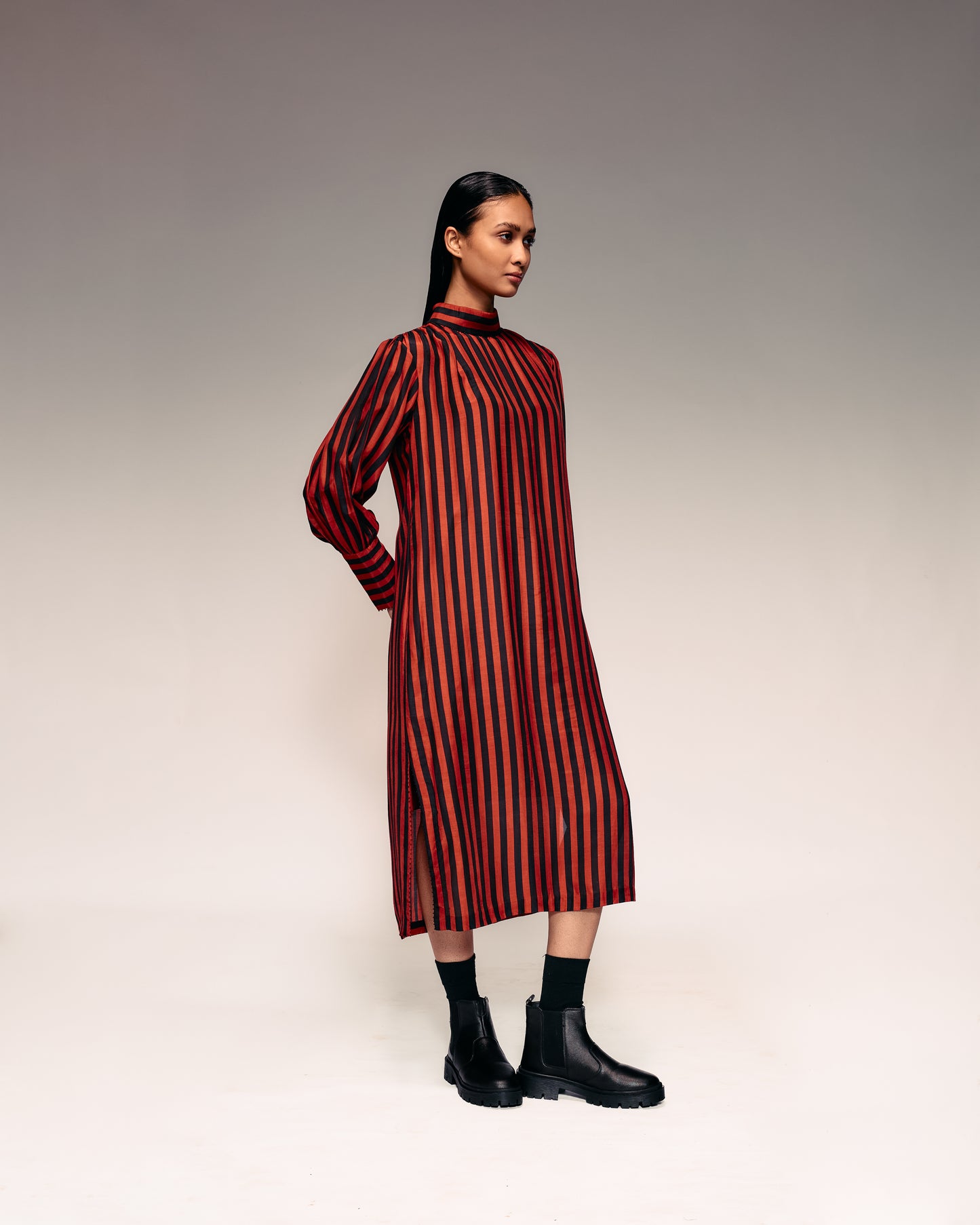 Rust Black Stripe Midi Dress