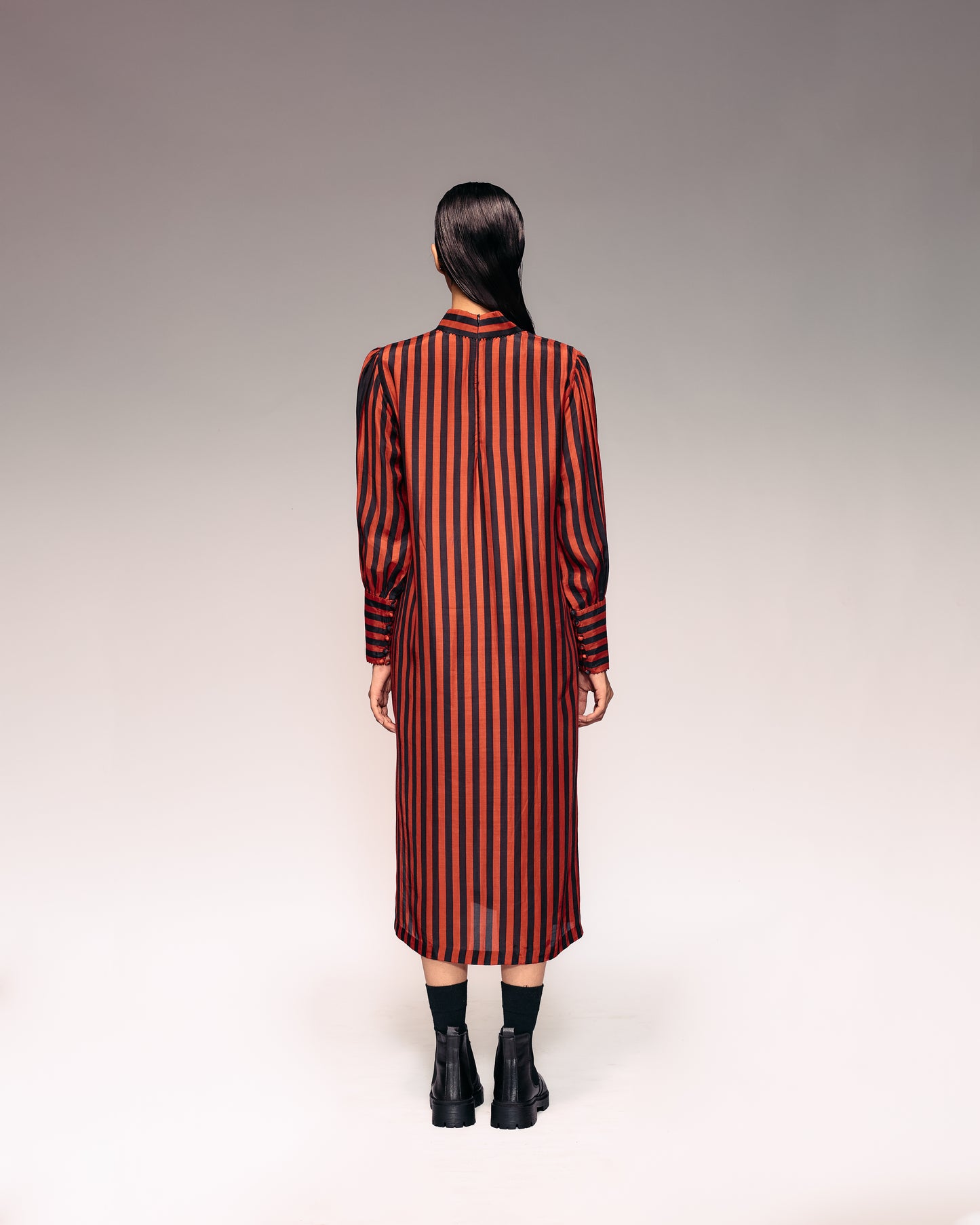 Rust Black Stripe Midi Dress