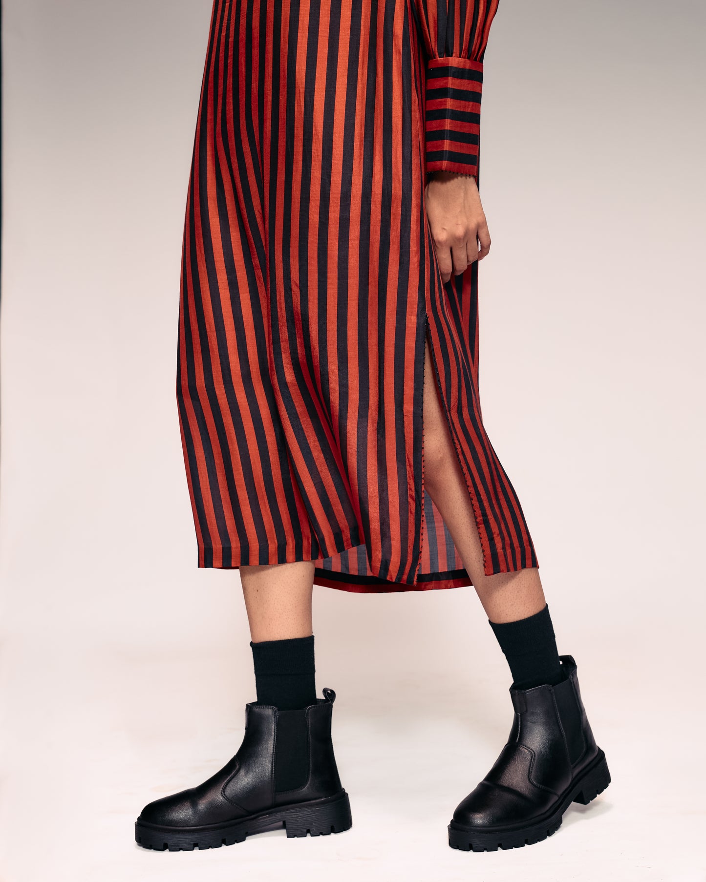 Rust Black Stripe Midi Dress
