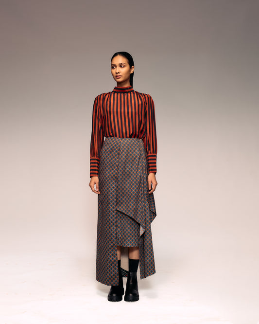 Rust Black Stripe High Neck Top