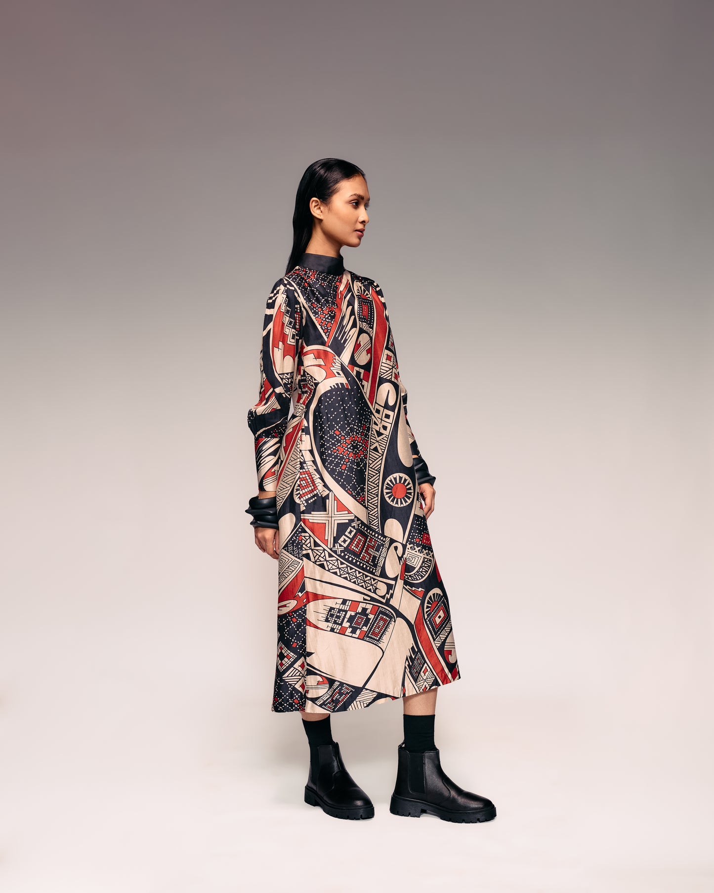 Rust Print Silk Midi Dress