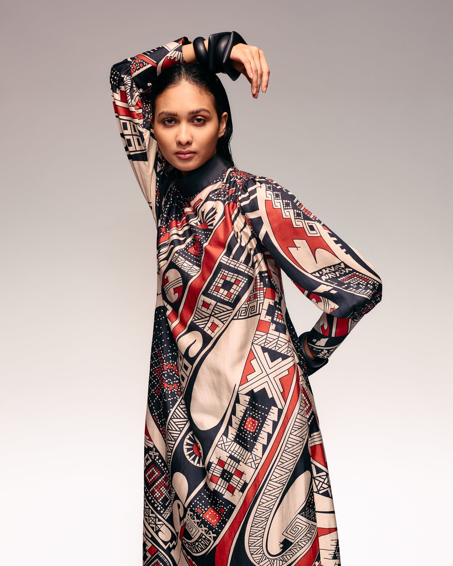 Rust Print Silk Midi Dress