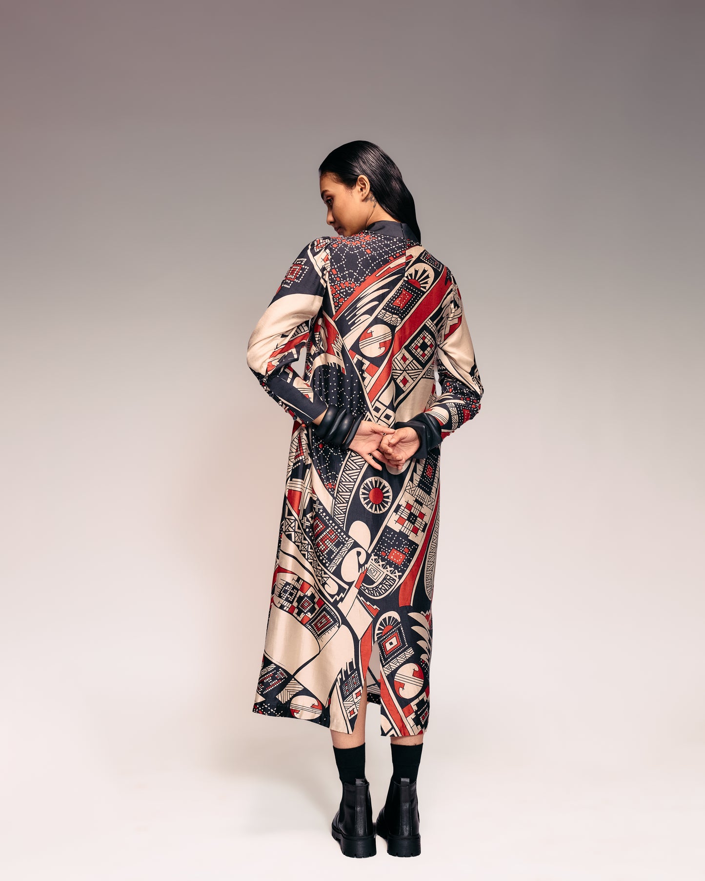 Rust Print Silk Midi Dress