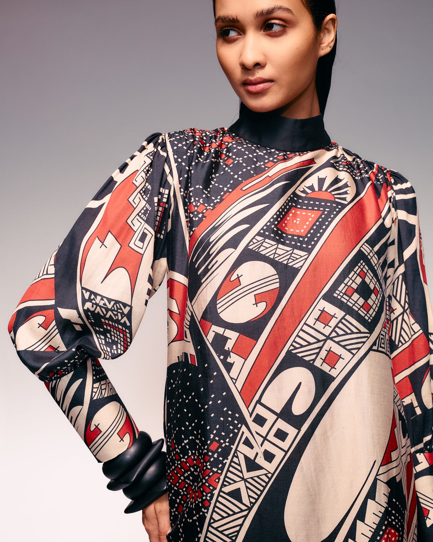 Rust Print Silk Midi Dress