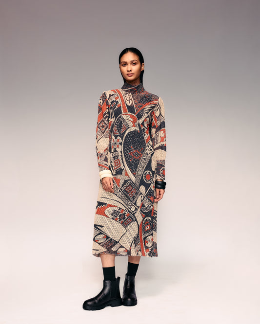 Rust Print Cotton Net Midi Dress