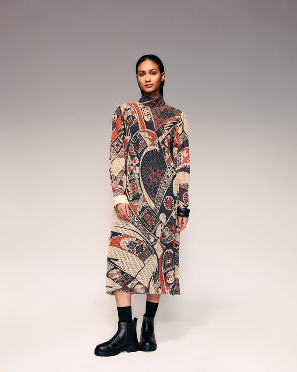 Rust Print Cotton Net Midi Dress