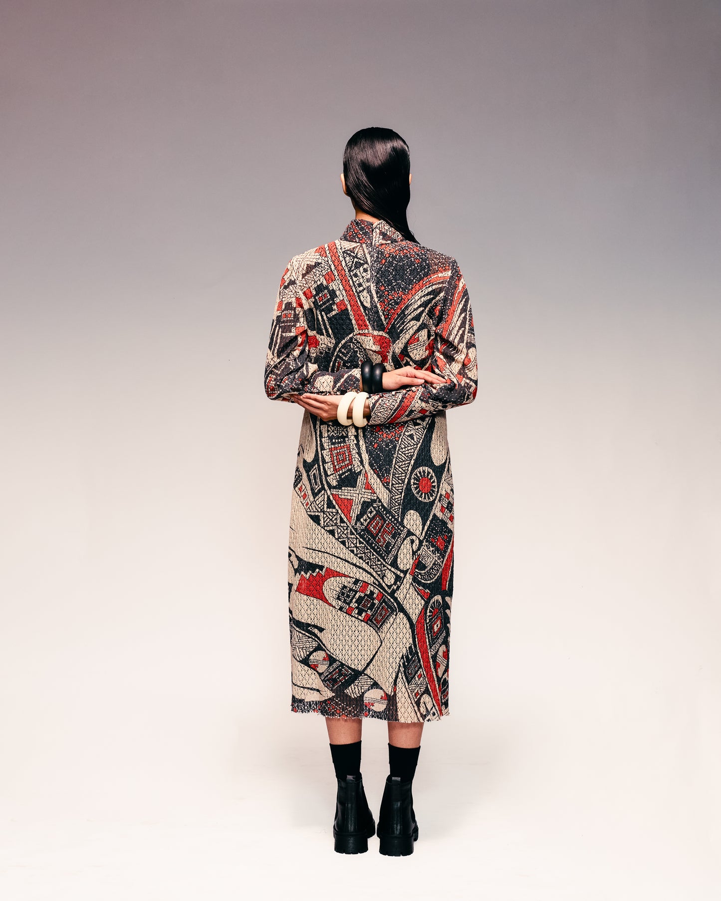 Rust Print Cotton Net Midi Dress