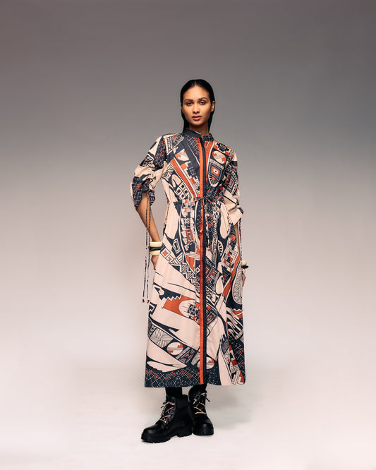 Rust Print Drawstring Dress