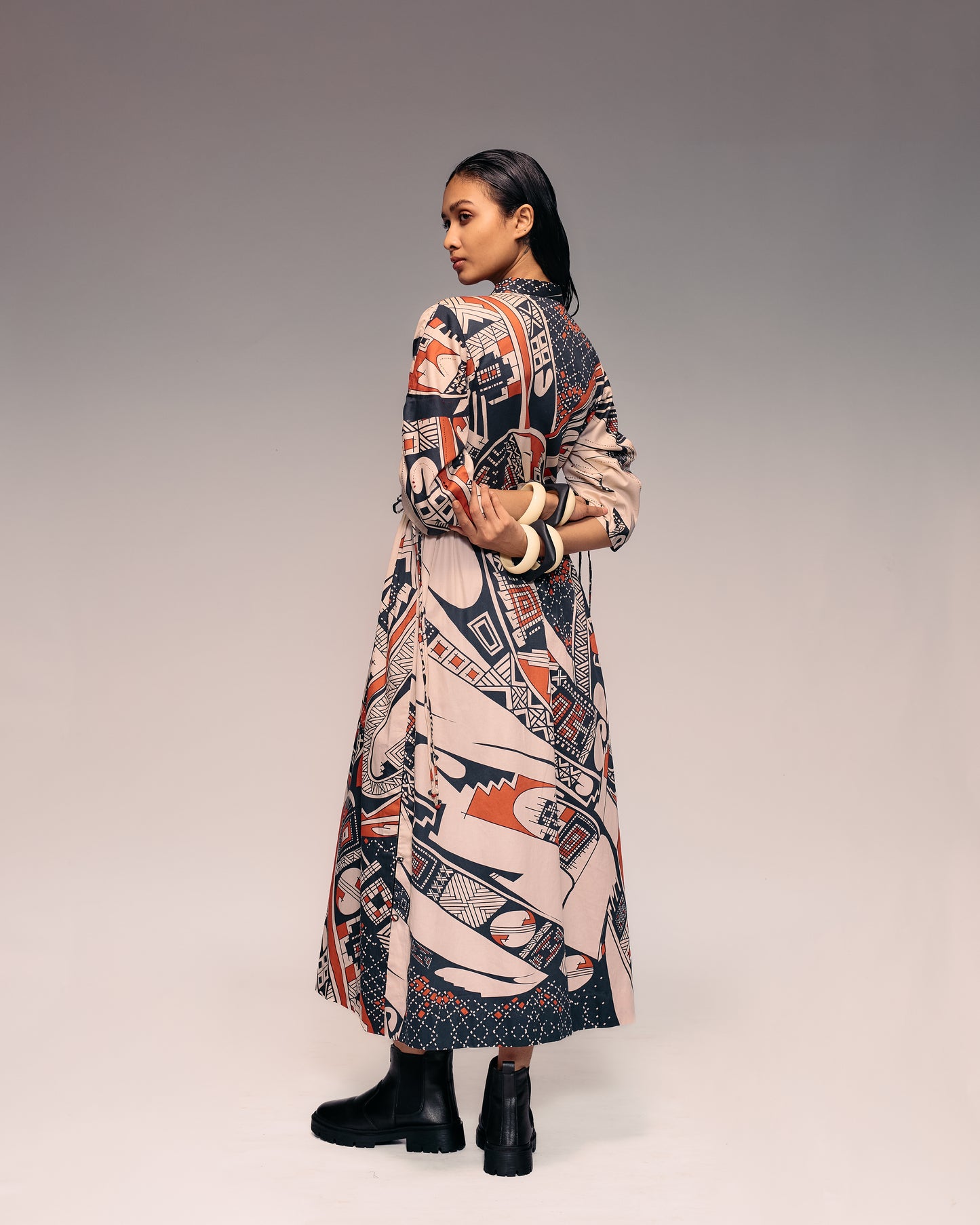 Rust Print Drawstring Dress