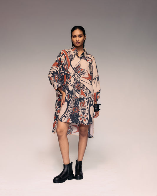 Rust Print Linen Shirt Dress