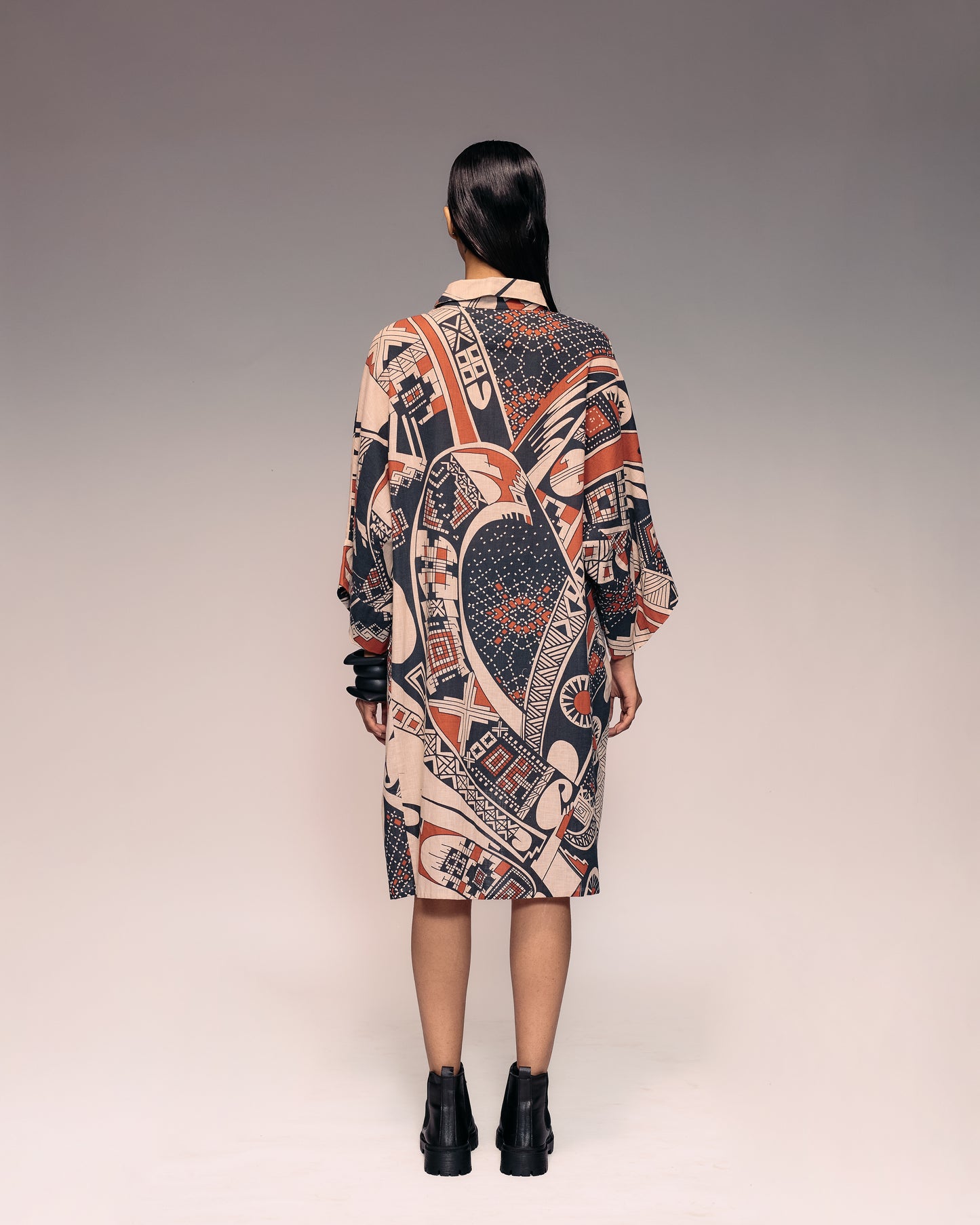 Rust Print Linen Shirt Dress