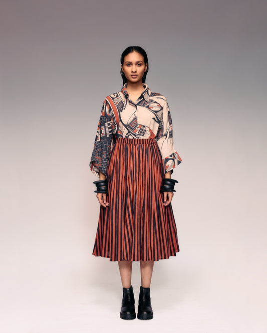 Rust Stripe Gathered Skirt