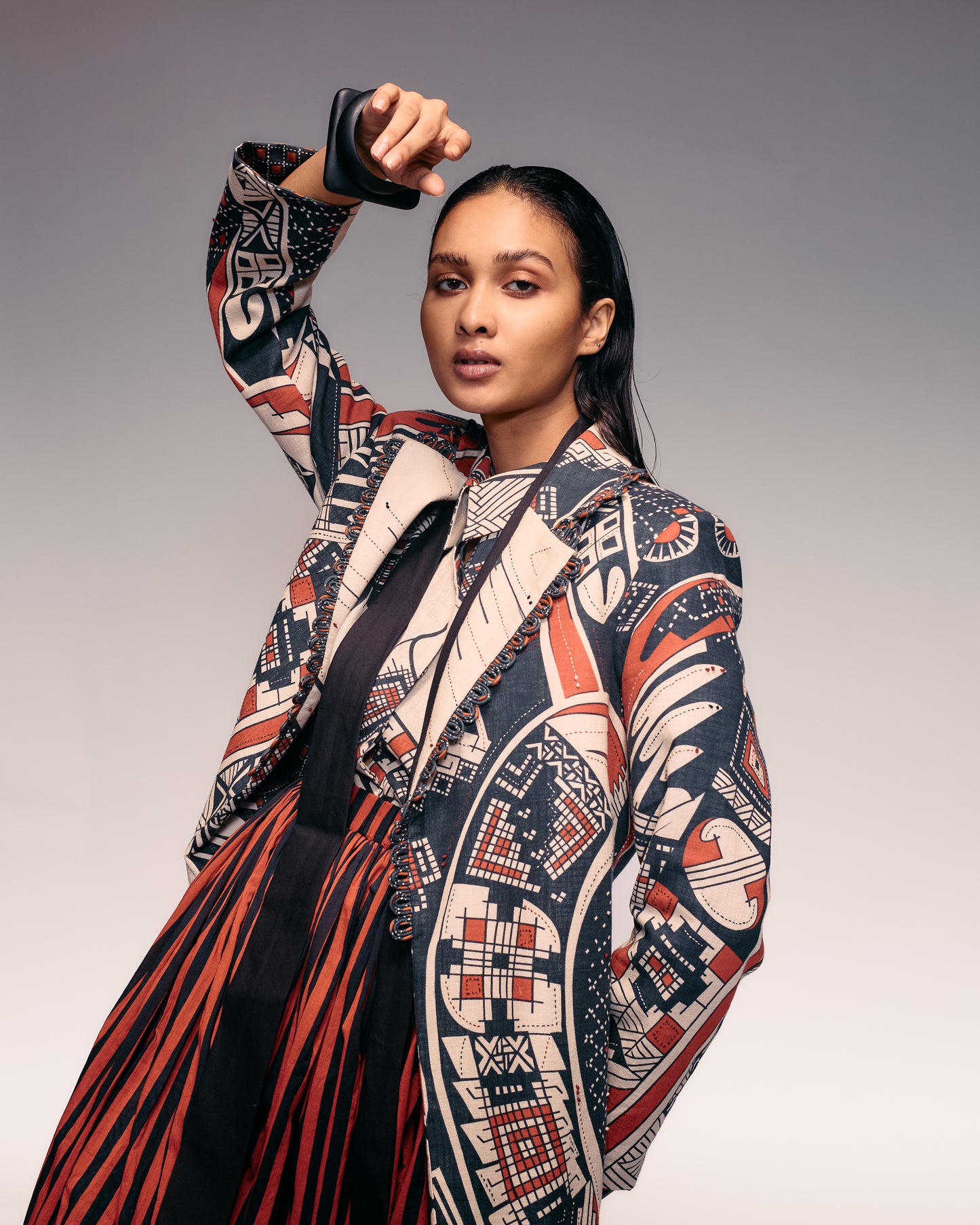 Rust Print Linen Blazer