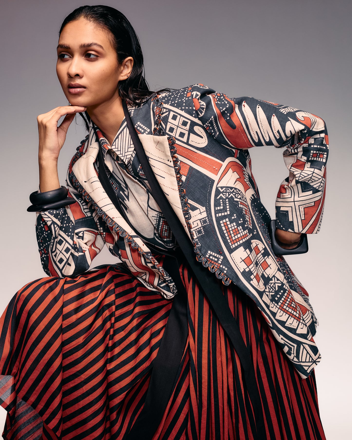 Rust Print Linen Blazer