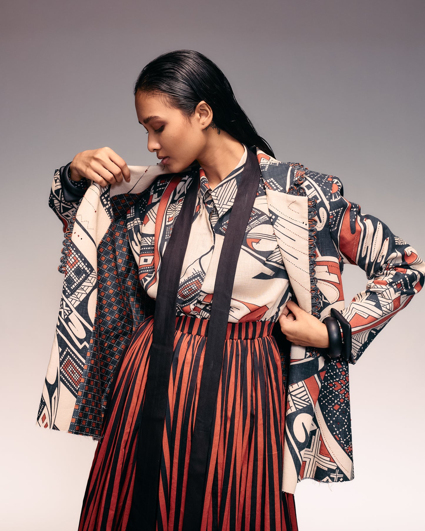 Rust Print Linen Blazer