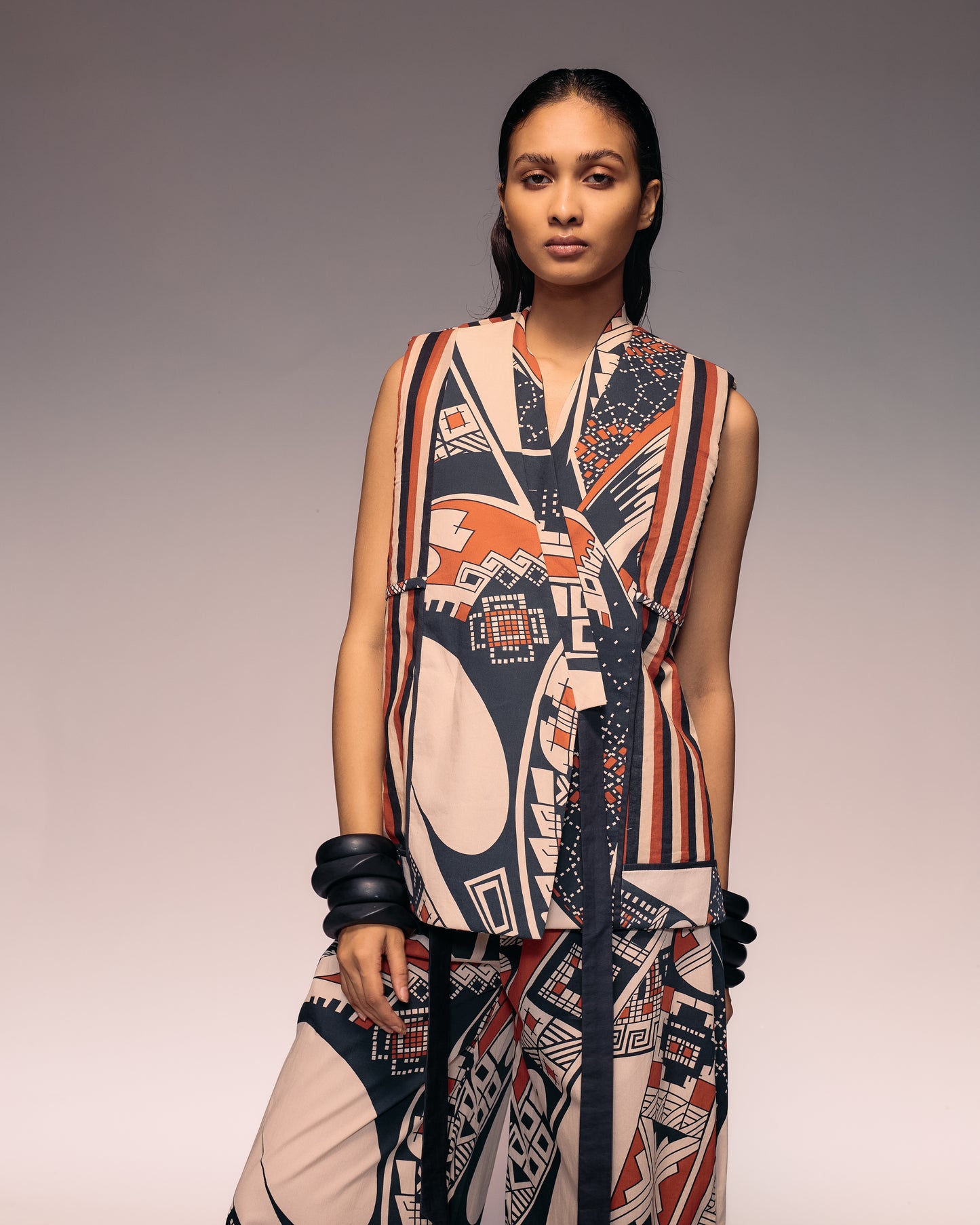 Rust Print Reversible Sleeveless Kimono
