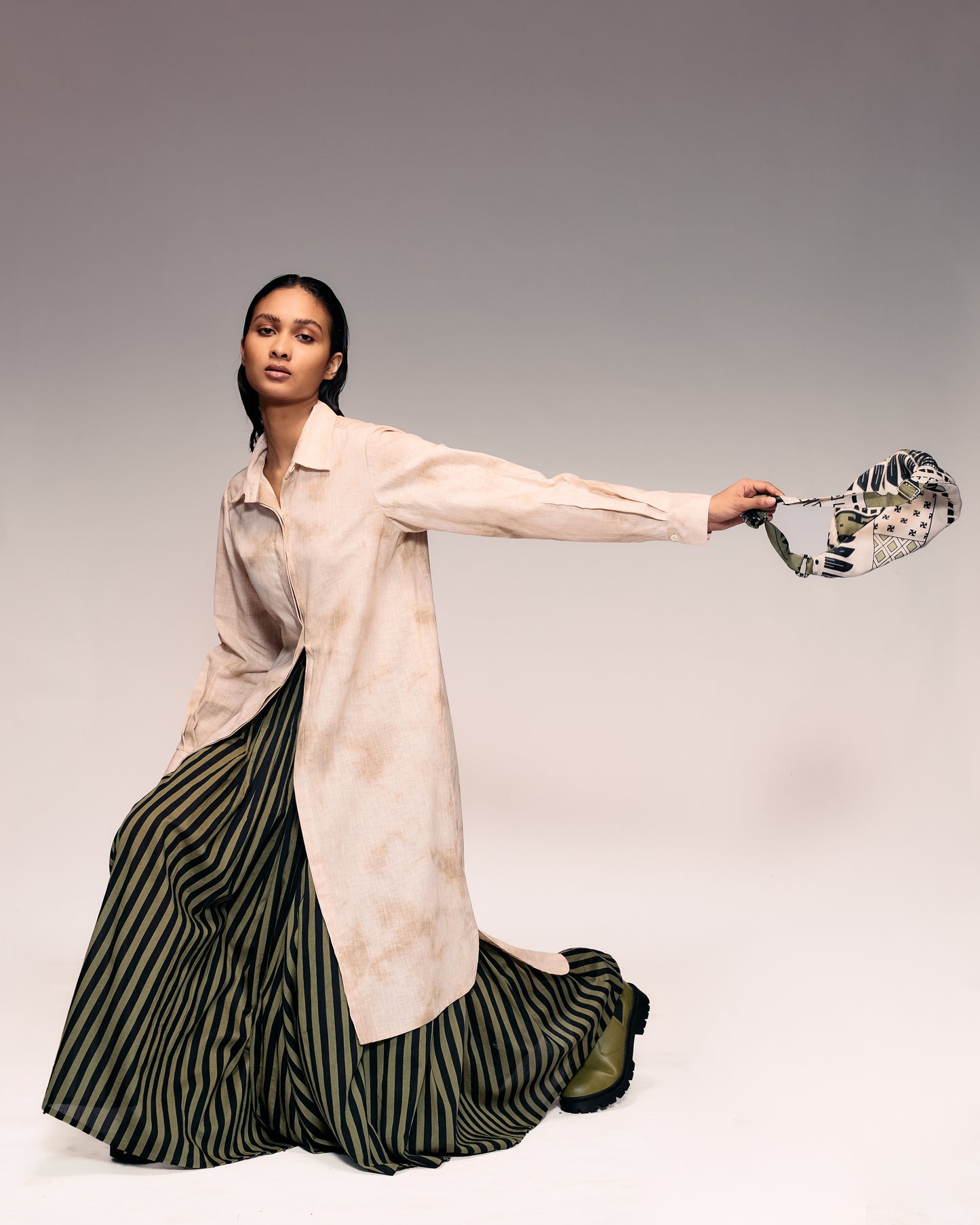 Olive Black Stripe Skirt