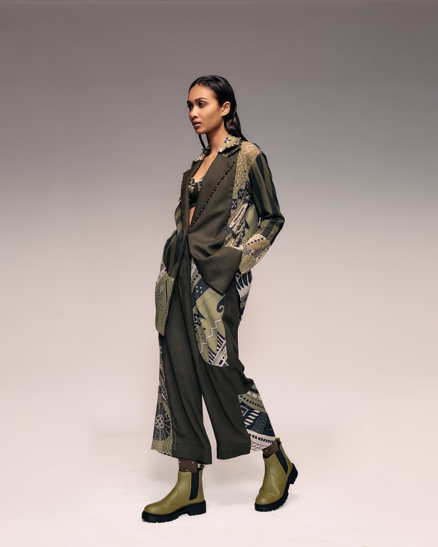 Olive Patch Cropped Trouser