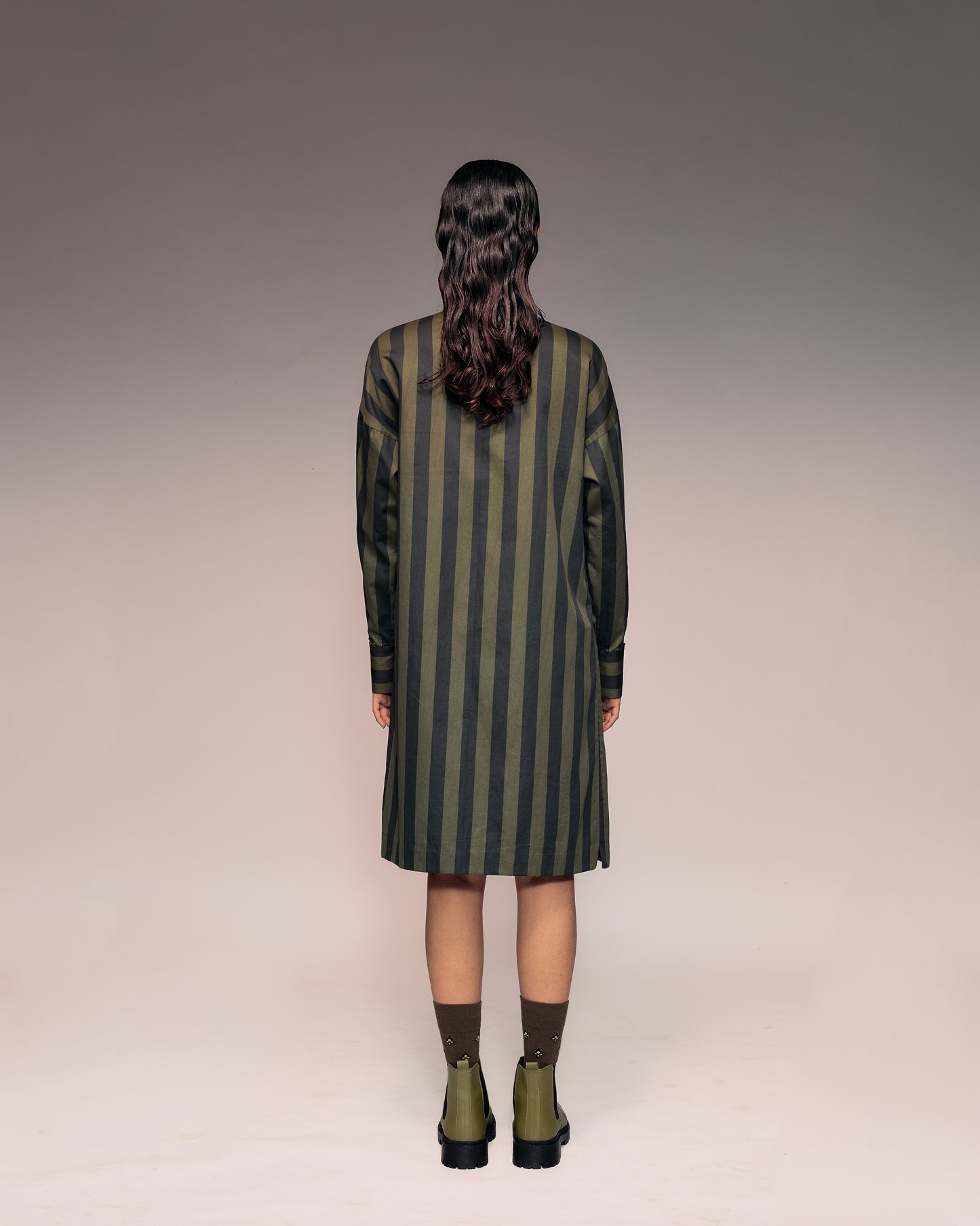 Green Black Stripe Shirt Dress