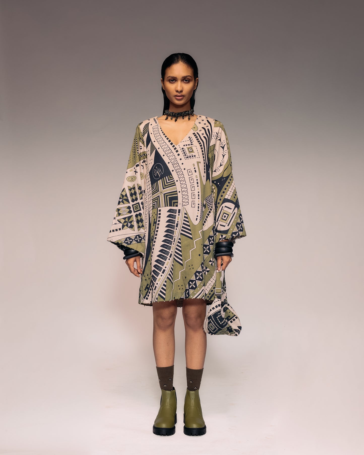 Olive Print Shift Dress