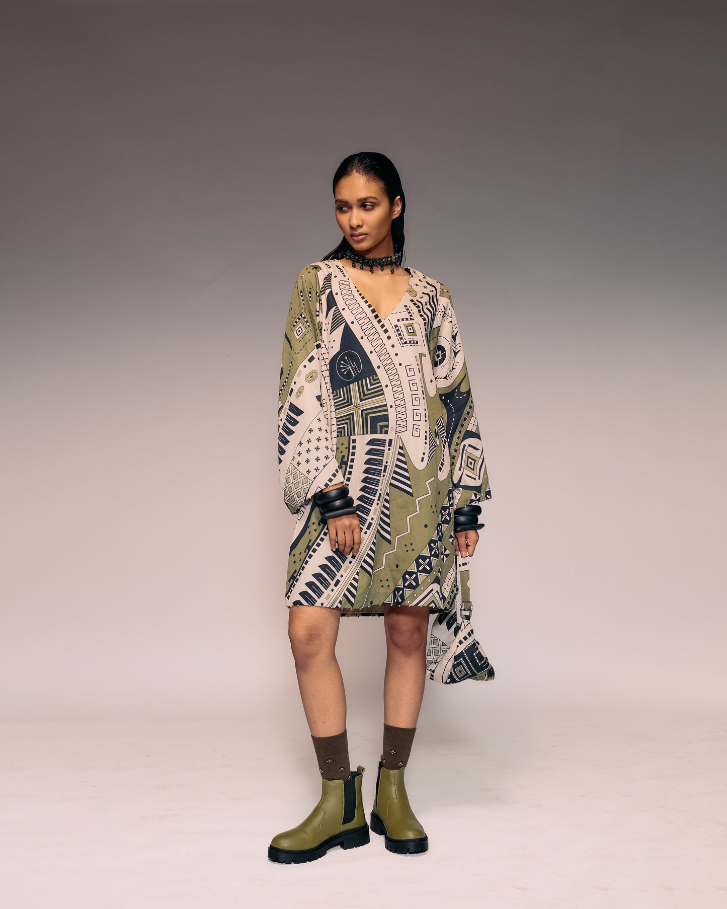 Olive Print Shift Dress