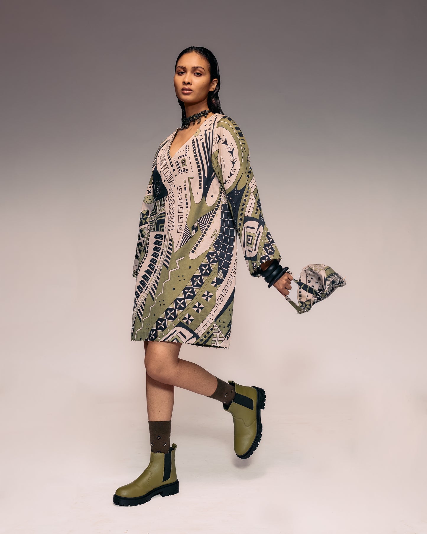 Olive Print Shift Dress