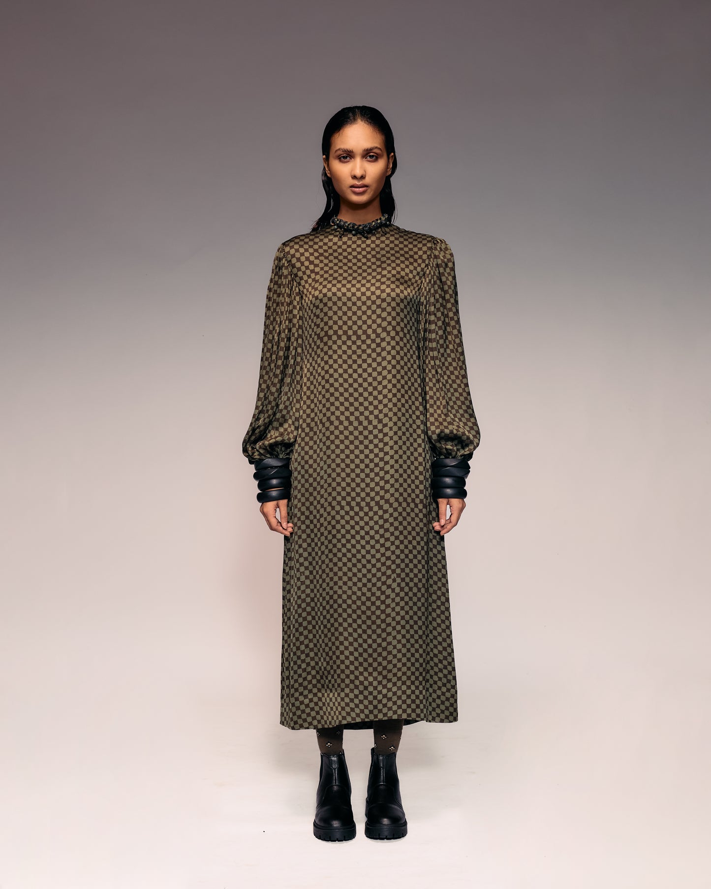 Olive Ajrakh Check Midi Dress