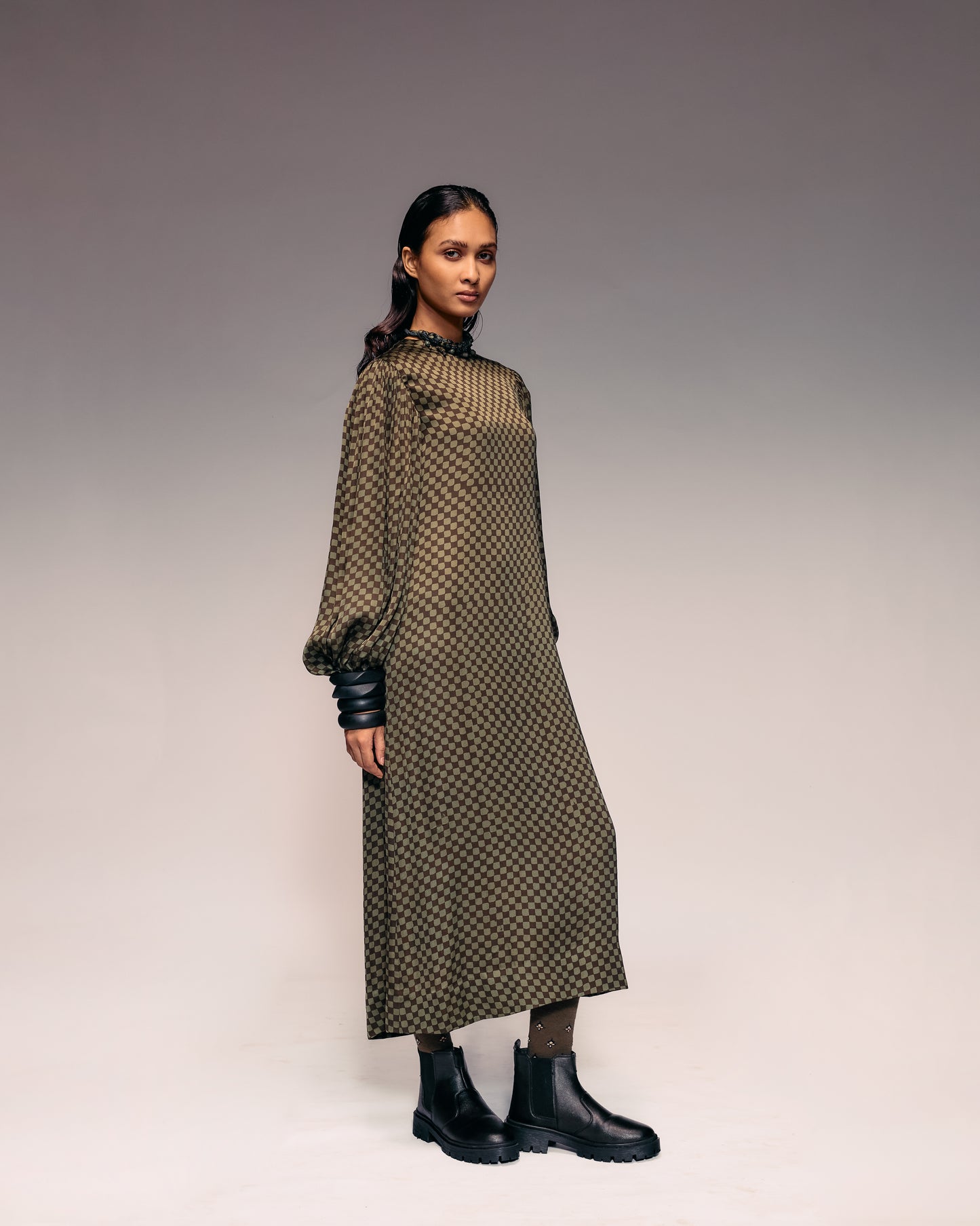 Olive Ajrakh Check Midi Dress