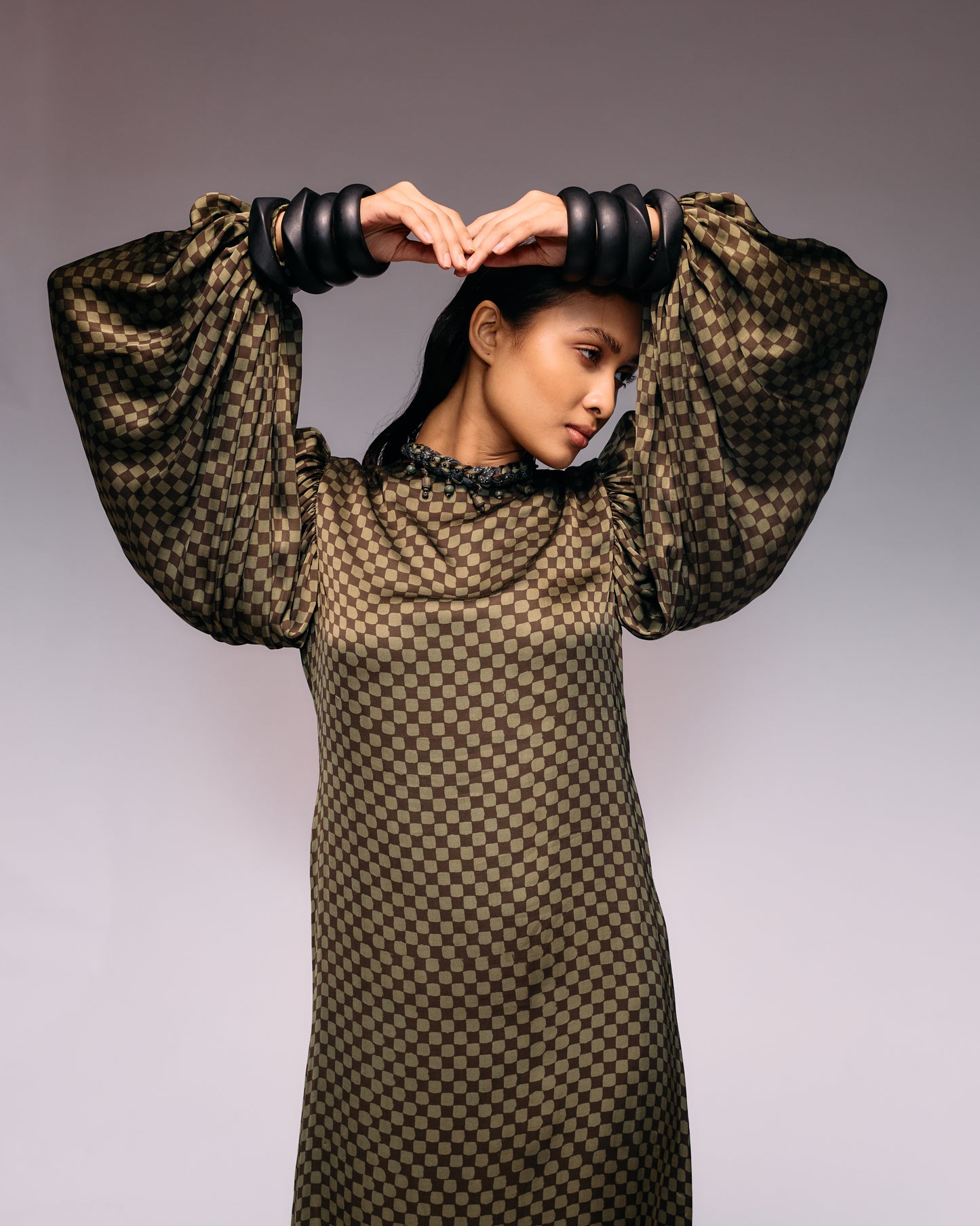 Olive Ajrakh Check Midi Dress