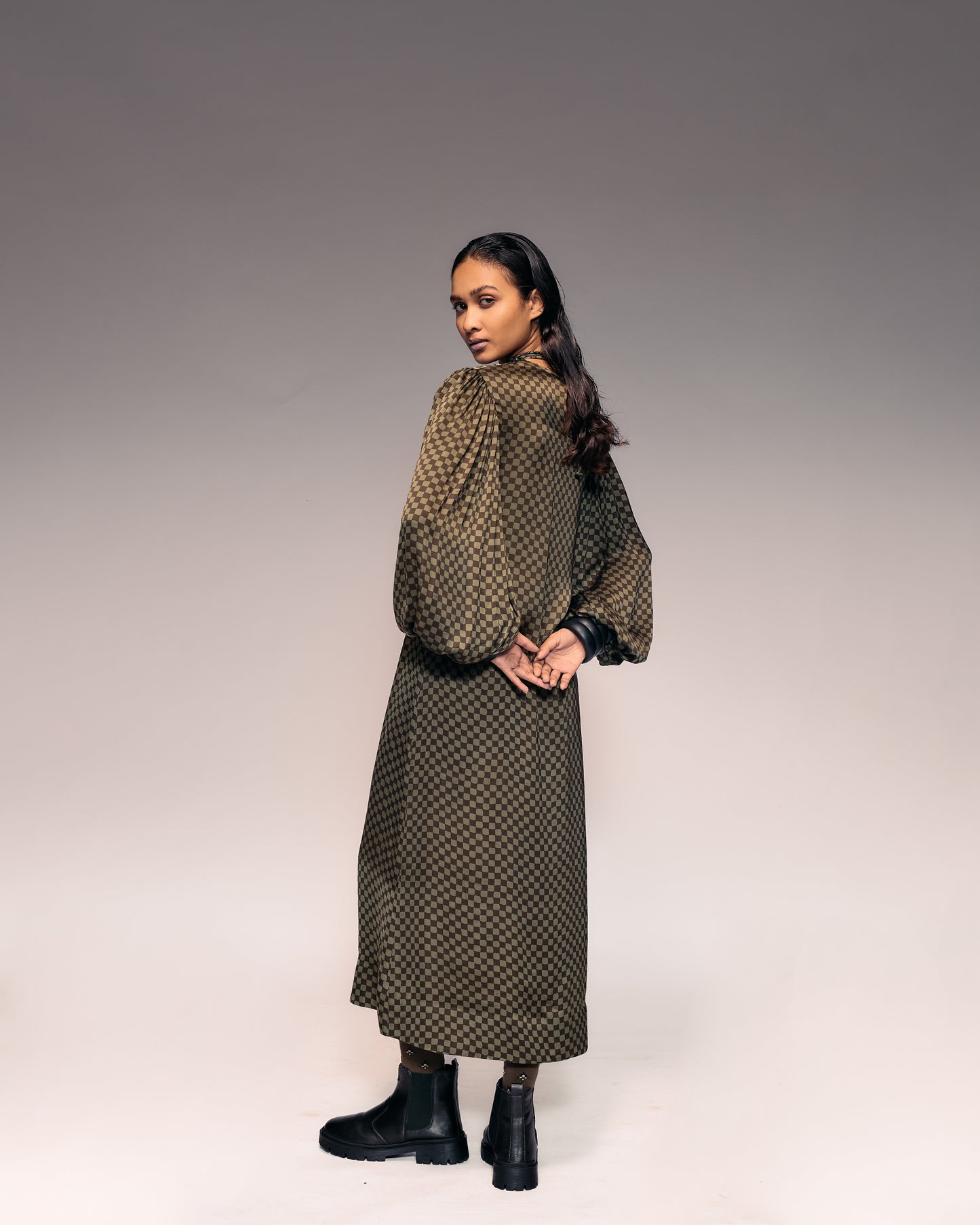 Olive Ajrakh Check Midi Dress