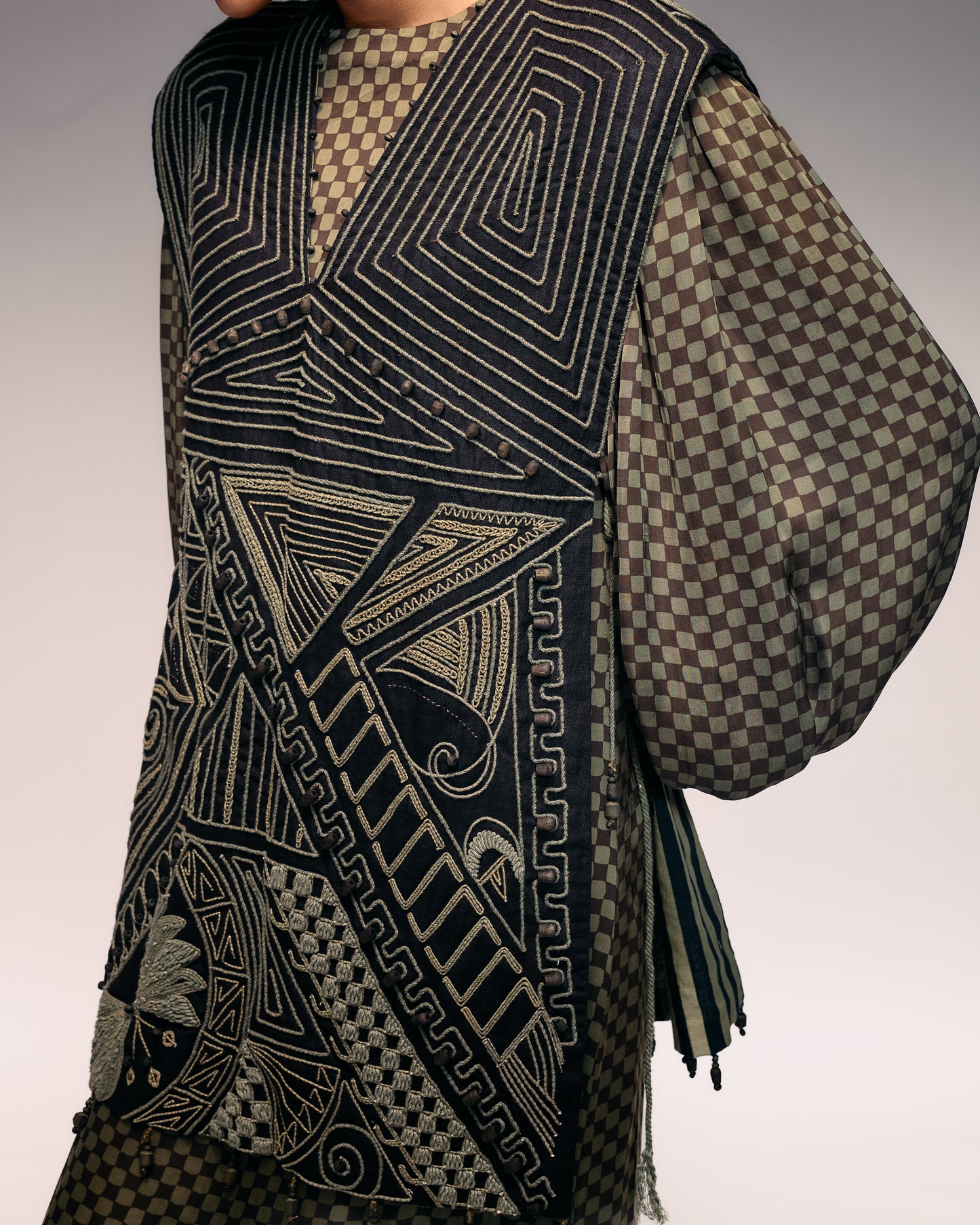 Olive Cord Emb Side Open Dress