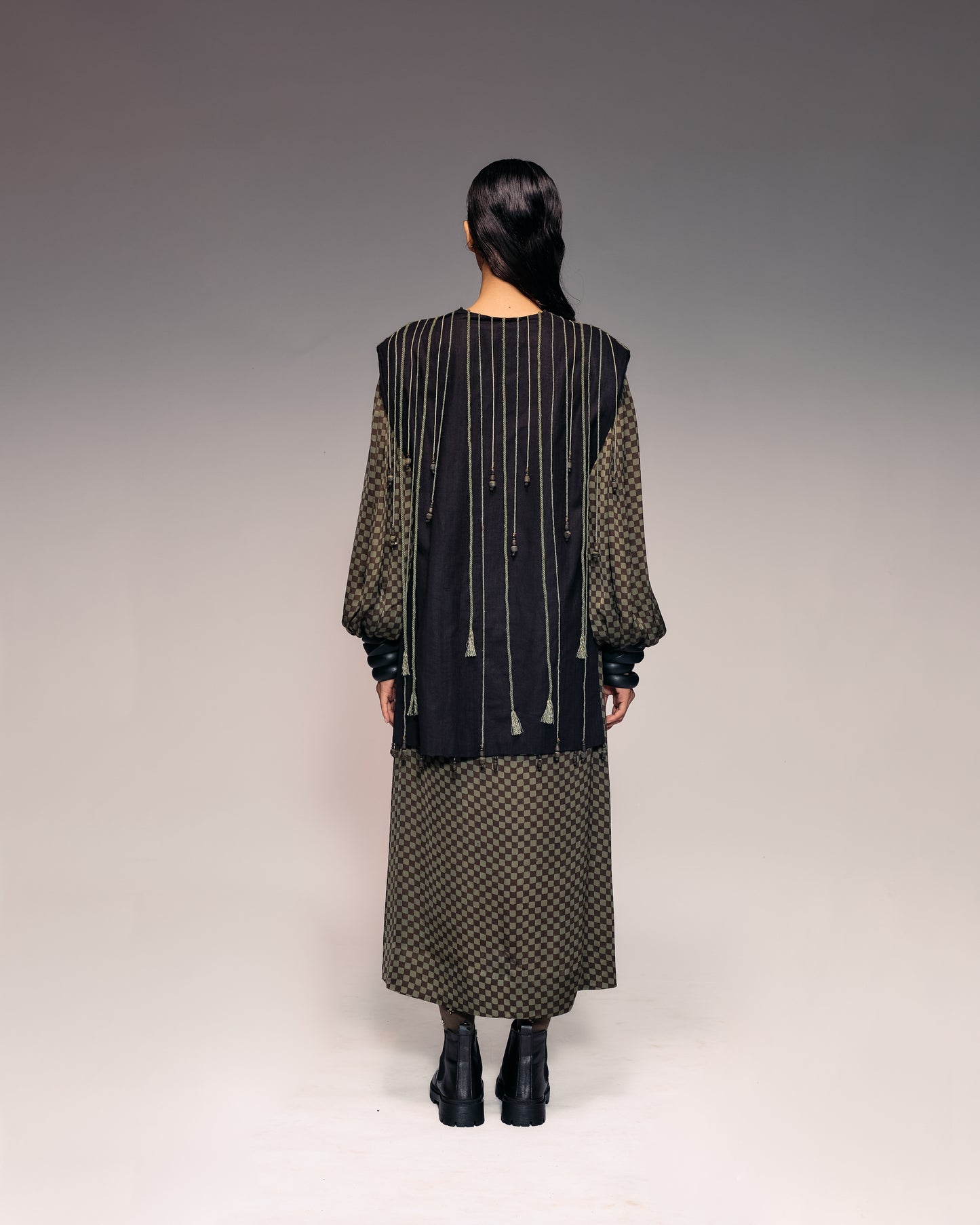 Olive Cord Emb Side Open Dress