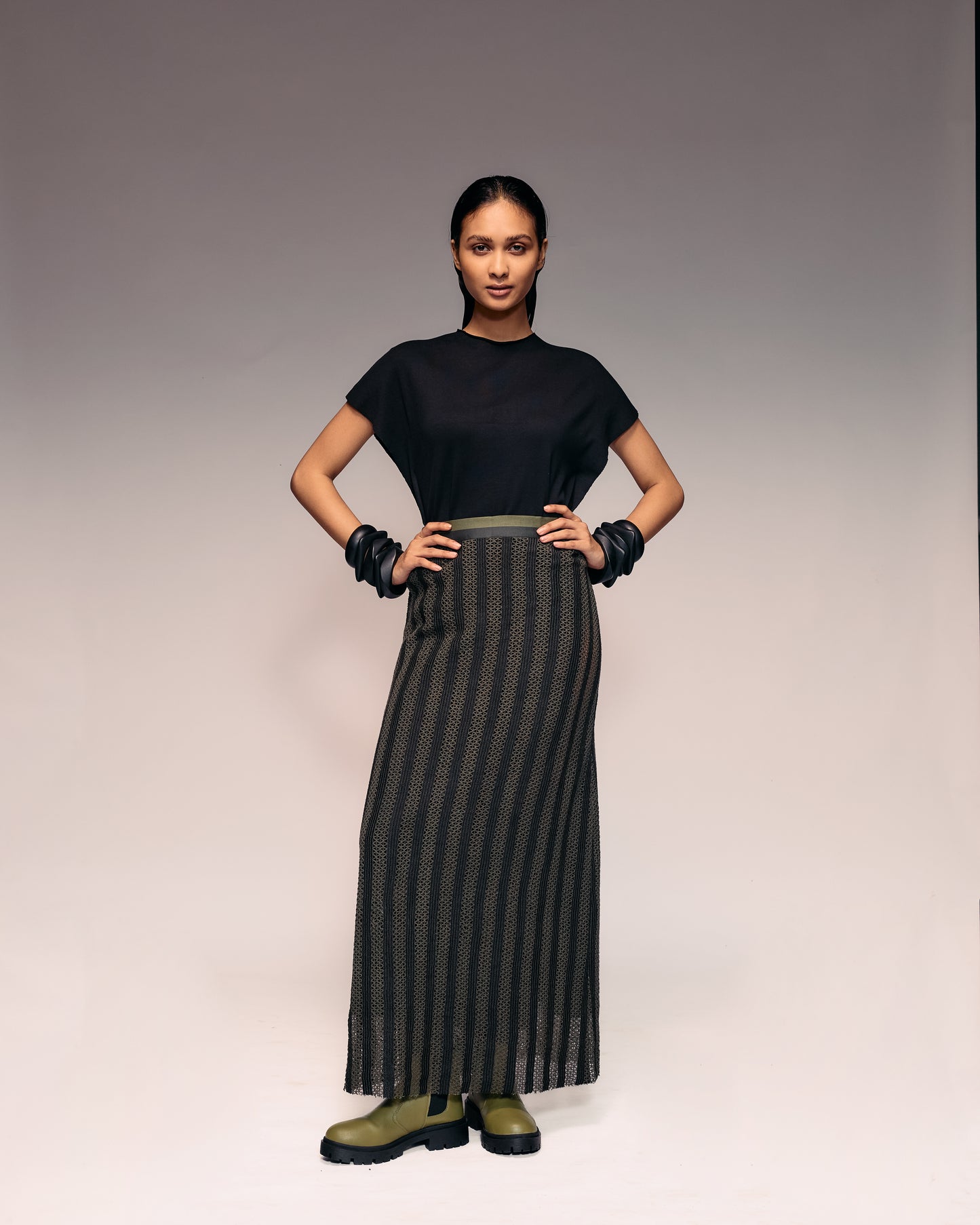 Olive Cotton Net Skirt