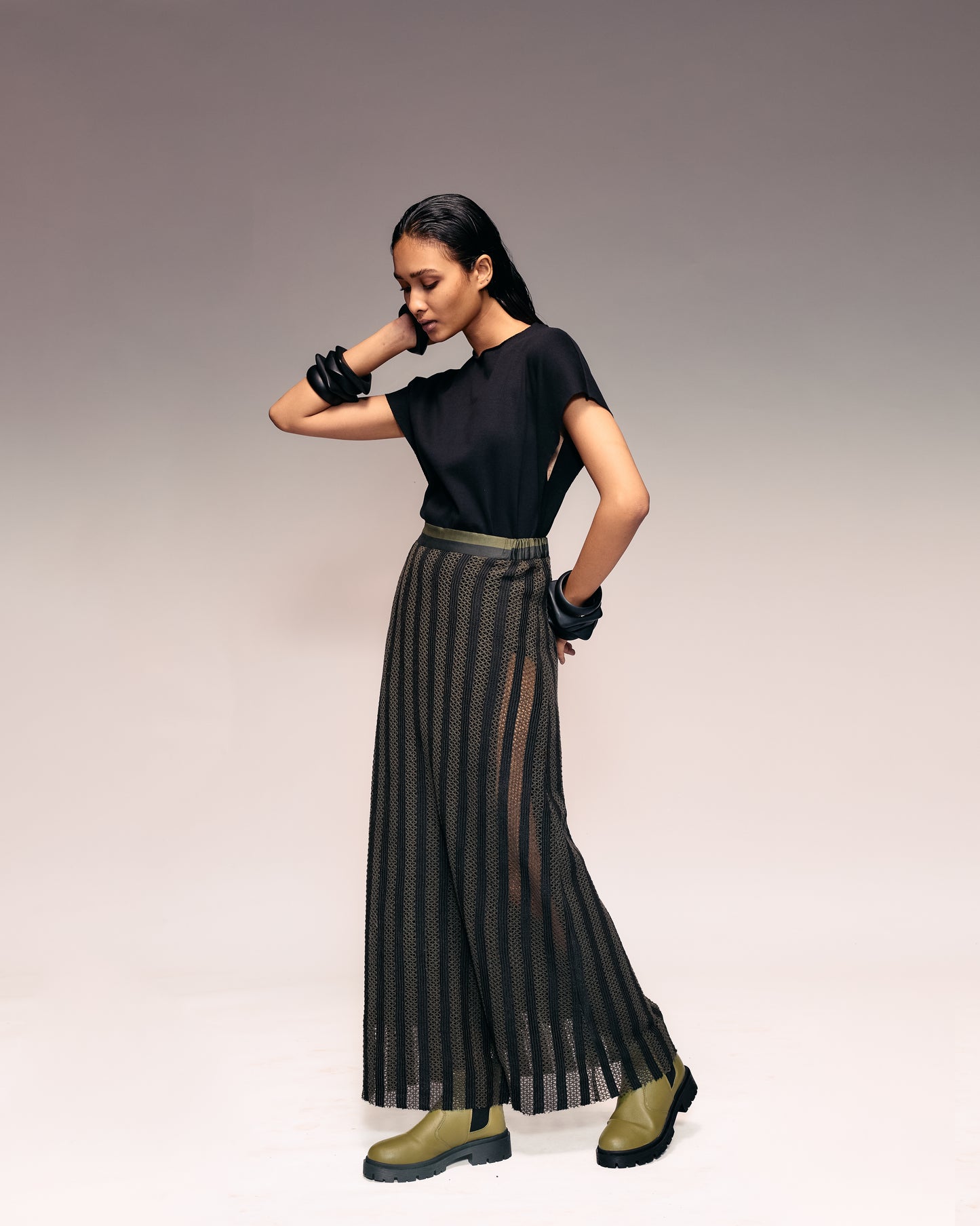 Olive Cotton Net Skirt