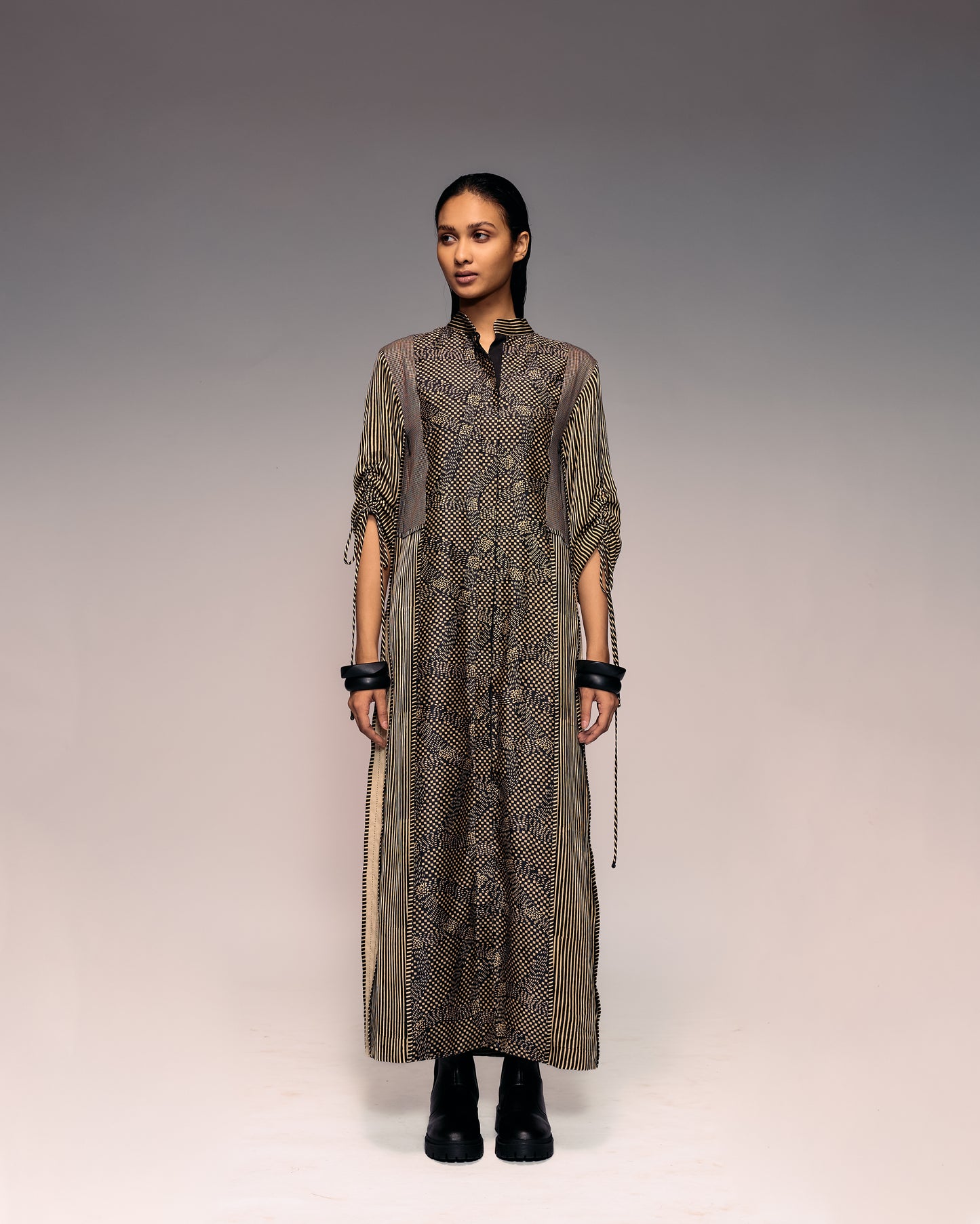 Black Print Panel Dress