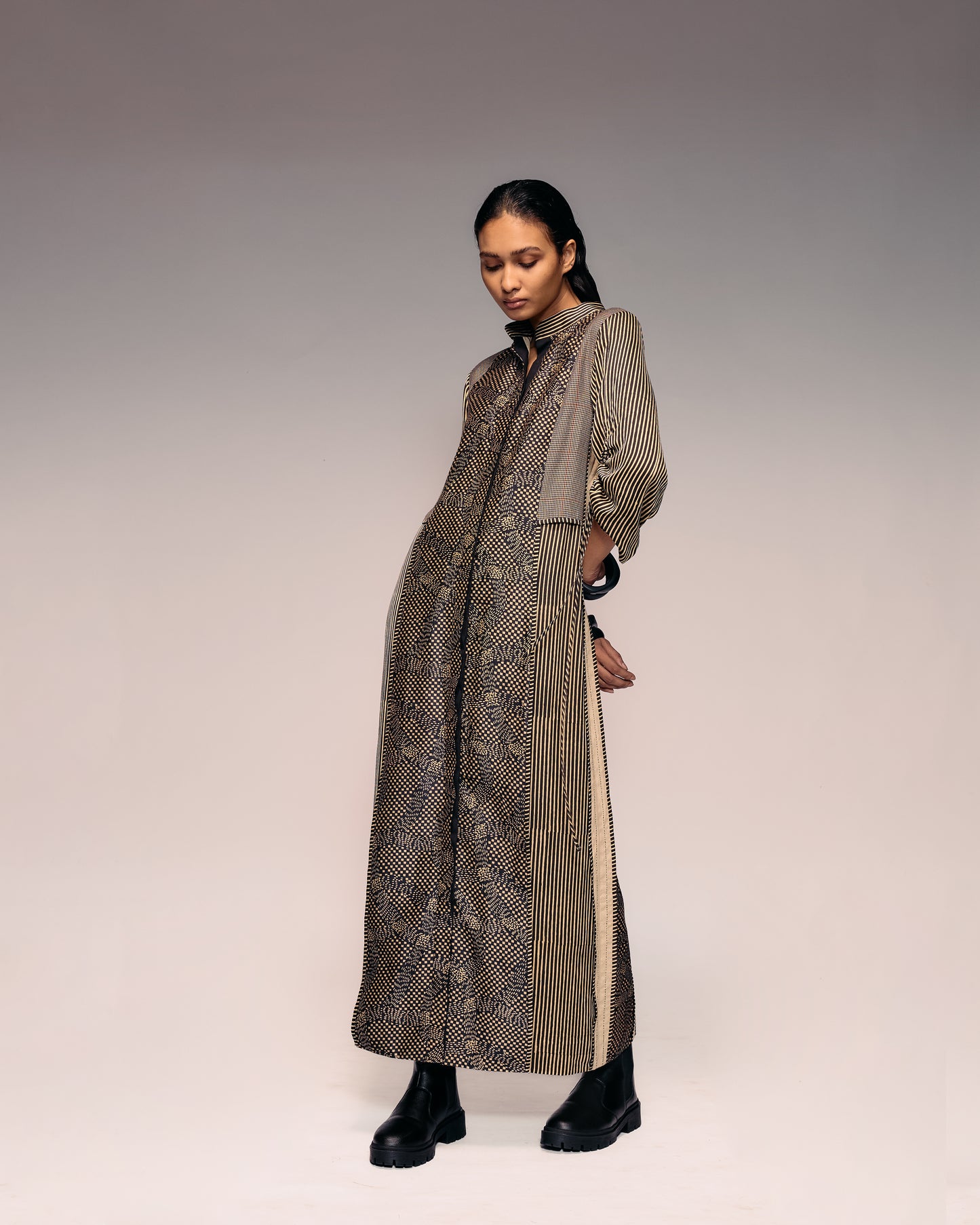 Black Print Panel Dress